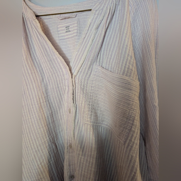 Aerie Lavender Stripe Gauze Button Front Top | Tie Cuff Blouse | Women’s M - Picture 3 of 6